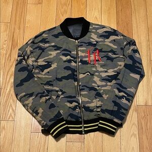 True Religion Camouflage Bomber Jacket with Gold Zipper